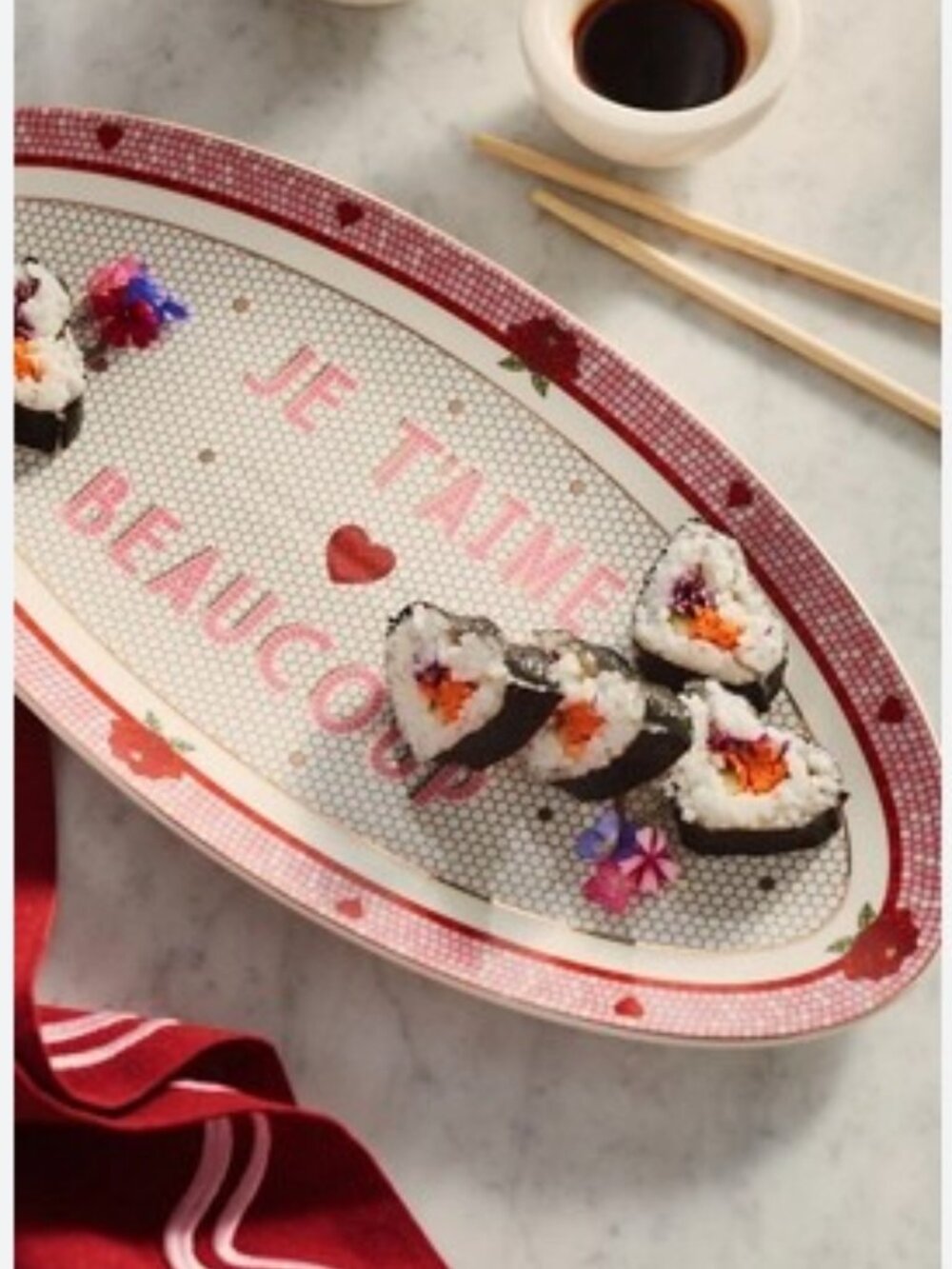 Anthropologie Bistro Tile Stoneware Valentine’s 24k Gold Accent Platter - NWT